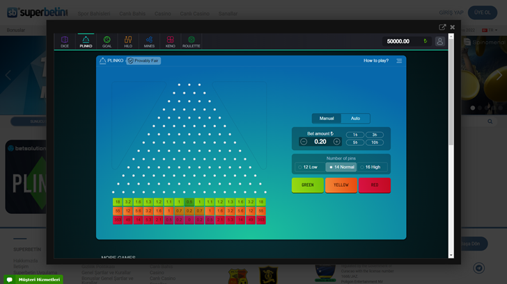 Süperbetin Plinko Oyunu Oynama Adımları