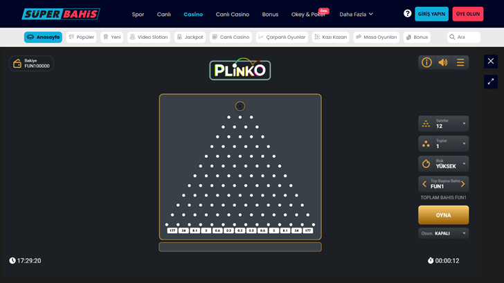 Süperbahis Plinko Oynama Adımları